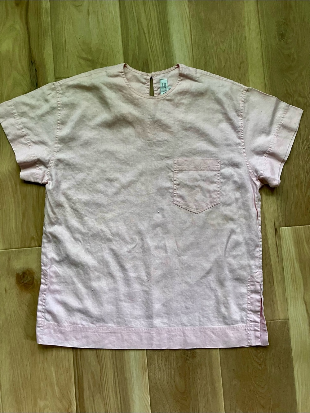 Vintage LinenLight Pink Short Sleeve Pocket BoxyTee